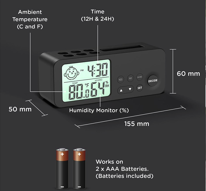 Alarm Clock With Pen Stand & Decision Maker Function