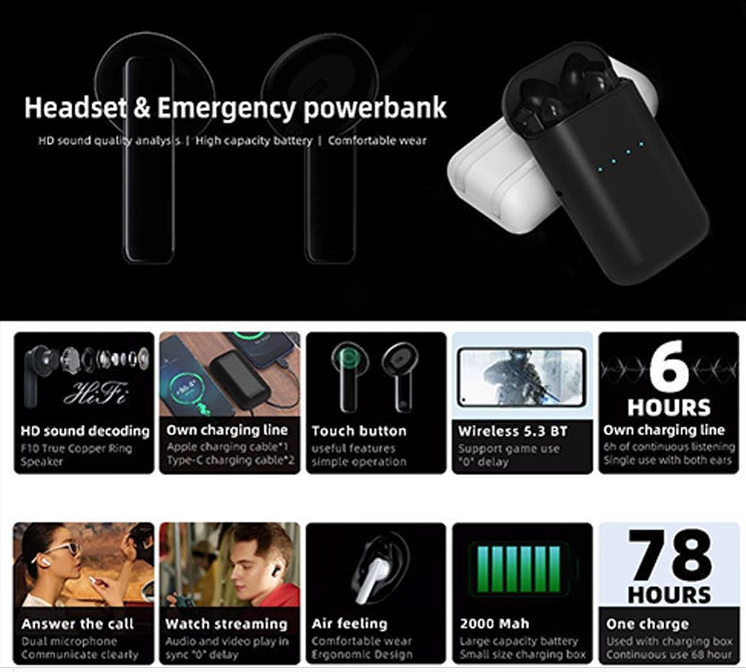 2 In 1 Power Bank & Bluetooth Earbuds